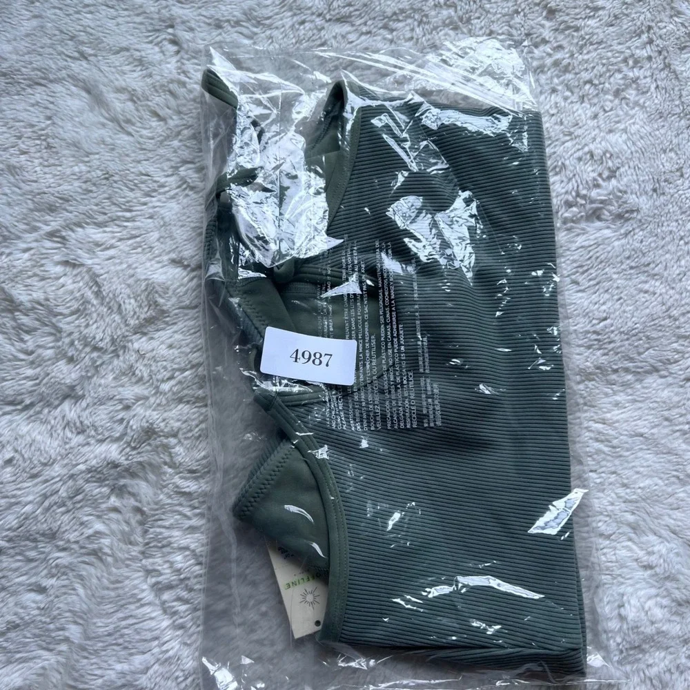 OFFLINE Aerie Real Me Ribbed Longline Sports Bra Sage Green Small 150-2698-1066